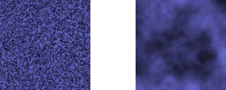 Comparison of random noise (left) and Perlin noise (right).